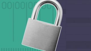 Illustration of a padlock over abstract images of ballot papers. 